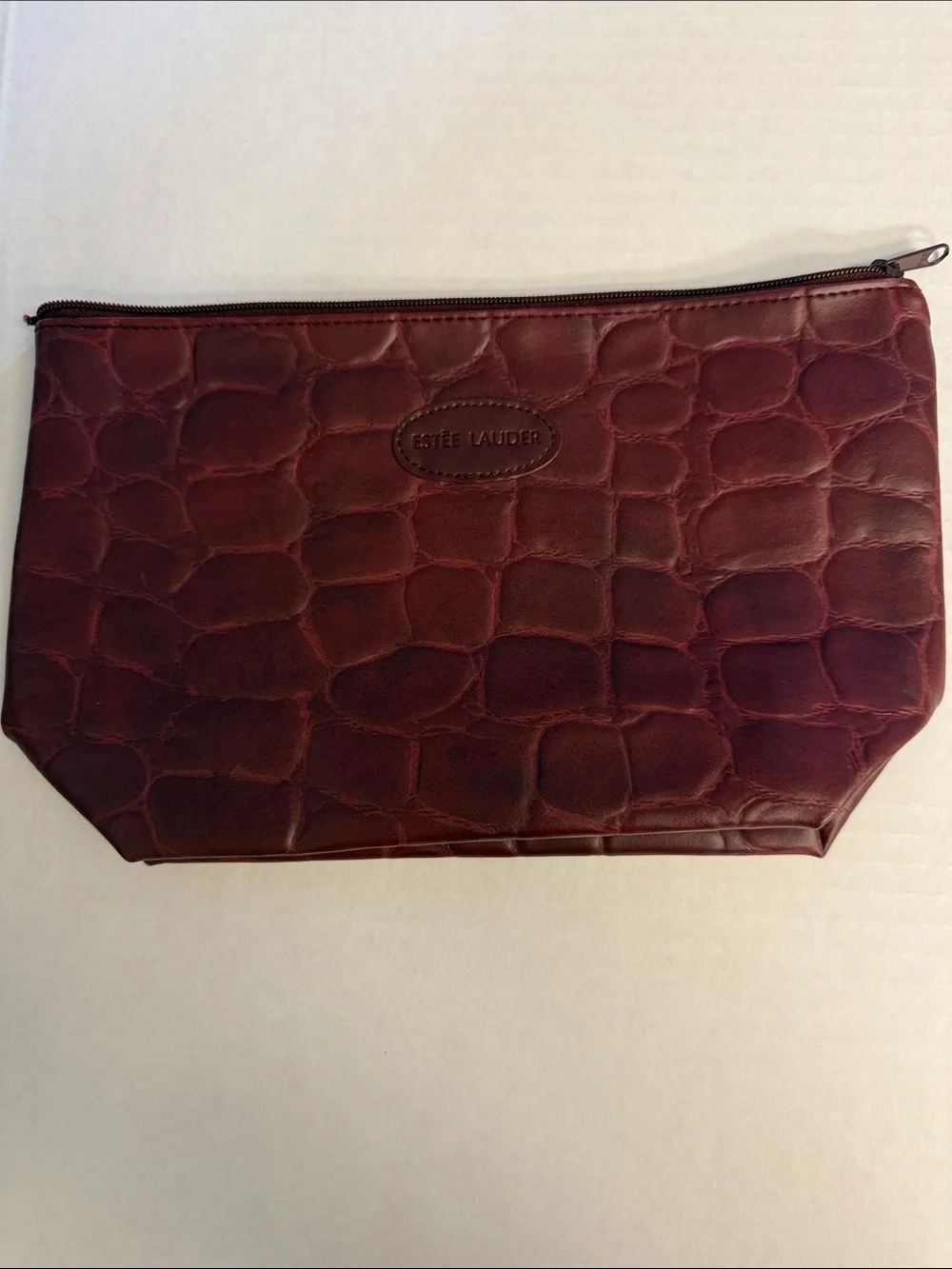 Estee Lauder Croc-Embossed Cosmetic Pouch in Burgundy